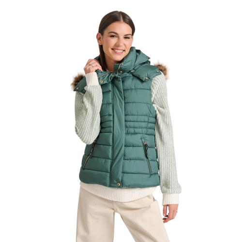 Women's Quilted Puffer Vest Jacket with Detachable Fur and Recycled Filling