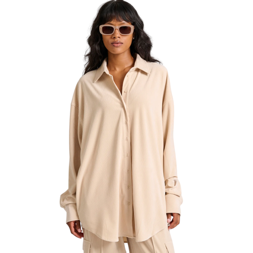 Women's Oversized Velvet Shirt with Classic Collar