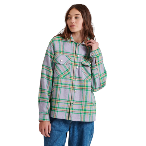 Women's Flannel Plaid Shirt with Chest Pockets and Snap Button Closure