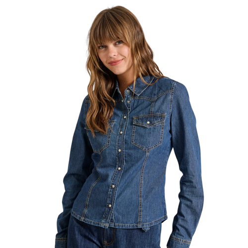 Women's Garment Dyed Denim Shirt with Classic Collar