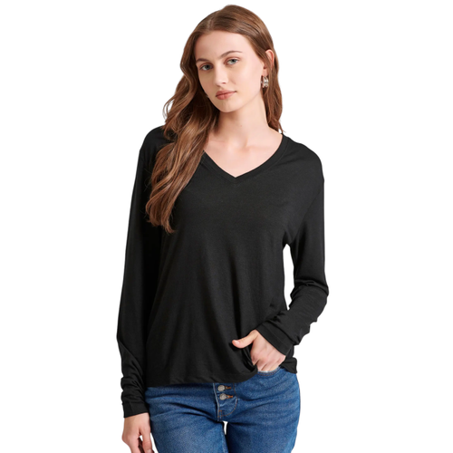 Blouse à manches longues et col en V bas pour femmes avec coupe régulière