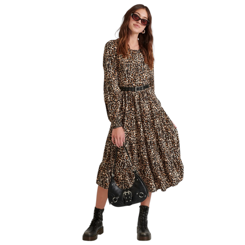 Women's Midi Dress - All-Over Printed with Ruffles