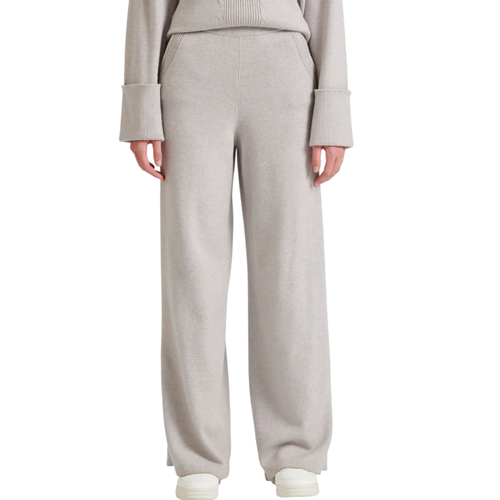 Pantaloni in Viscosa Lavorata a Maglia da Donna con Vita Alta Elasticizzata