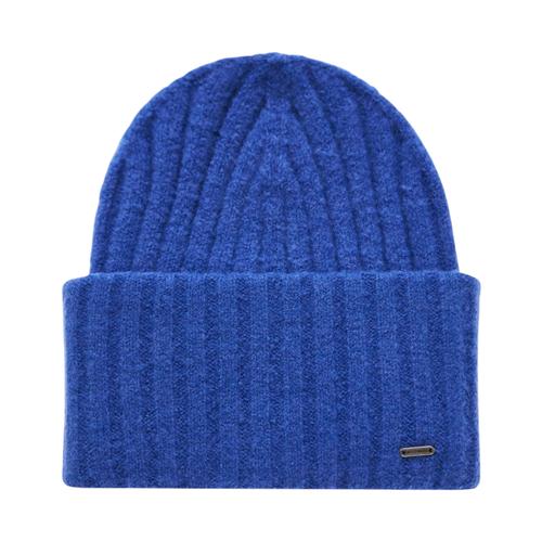 Women's Chunky Knit Beanie with Folded Hem and Logo Detail