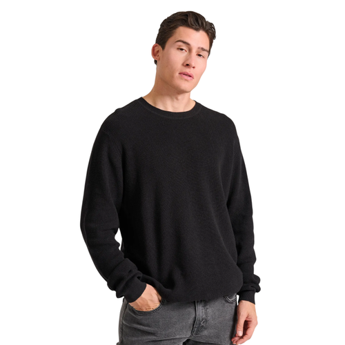 Suéter de viscosa con ajuste relajado para hombres con insignia del logotipo por encima del dobladillo