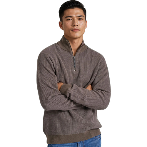 Men’s Turtleneck Half-Zip Melange Sweater and Plain Pattern