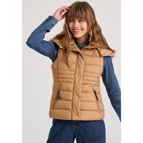 Women's Quilted Puffer Vest Jacket with Detachable Fur and Recycled Filling