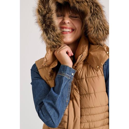 Women's Quilted Puffer Vest Jacket with Detachable Fur and Recycled Filling