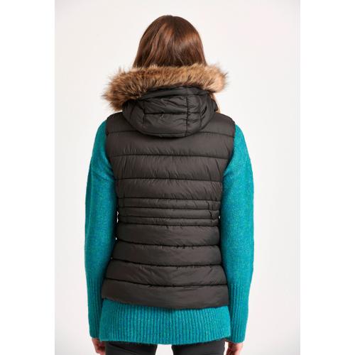 Women's Quilted Puffer Vest Jacket with Detachable Fur and Recycled Filling