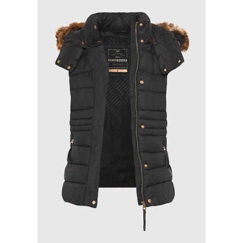 Women's Quilted Puffer Vest Jacket with Detachable Fur and Recycled Filling