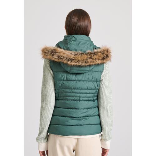 Women's Quilted Puffer Vest Jacket with Detachable Fur and Recycled Filling