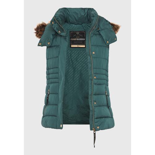 Women's Quilted Puffer Vest Jacket with Detachable Fur and Recycled Filling
