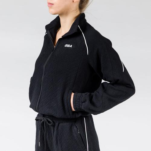 Women's Athletic Zip-Up Jacket with High Neckline & Chevron Pattern