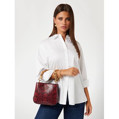 Women's Eire Python-Print Mini Handbag with Bamboo Handle & Adjustable Strap