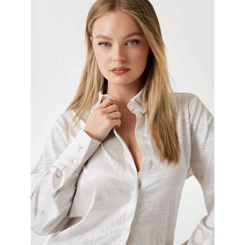 Women's Satin Shirt with Rhinestone Detailing & Slim Fit