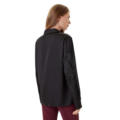 Women's Satin Shirt with Rhinestone Detailing & Slim Fit