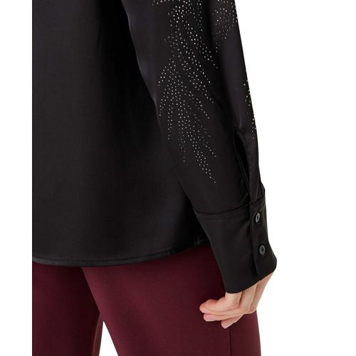 Women's Satin Shirt with Rhinestone Detailing & Slim Fit