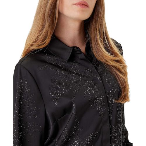 Women's Satin Shirt with Rhinestone Detailing & Slim Fit