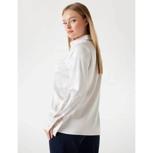 Women's Satin Shirt with Rhinestone Detailing & Slim Fit