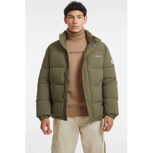 Men's Puffer Jacket with Full Zip Closure and Practical Side Pockets