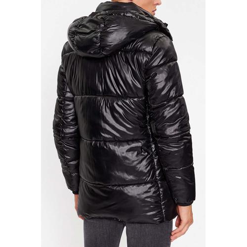Men's Mid Length Puffer Coat with High Neck and Detachable Hood