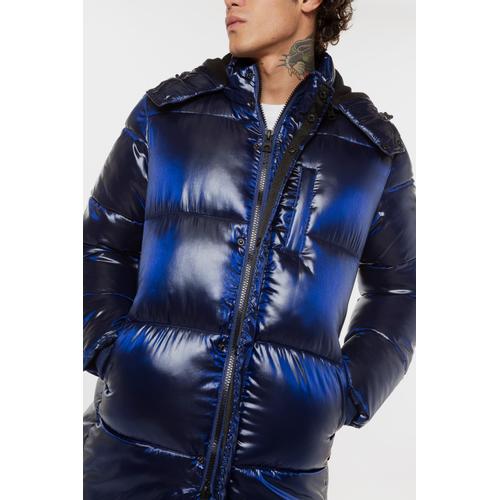 Men's Mid Length Puffer Coat with High Neck and Detachable Hood