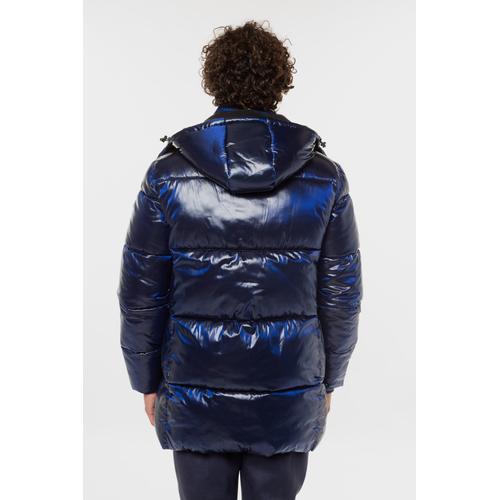 Men's Mid Length Puffer Coat with High Neck and Detachable Hood