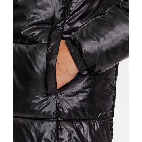 Men's Mid Length Puffer Coat with High Neck and Detachable Hood