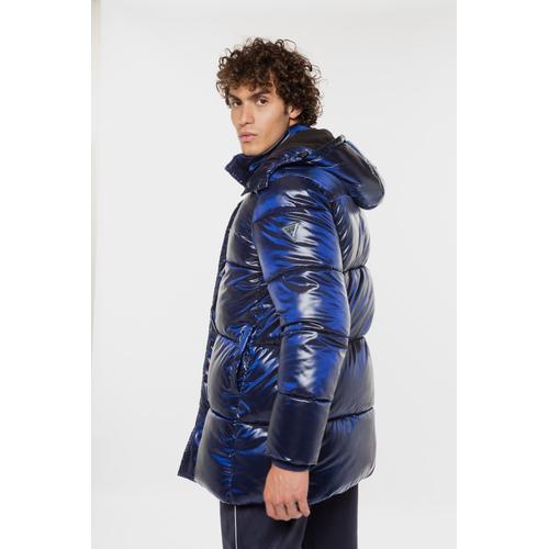 Men's Mid Length Puffer Coat with High Neck and Detachable Hood
