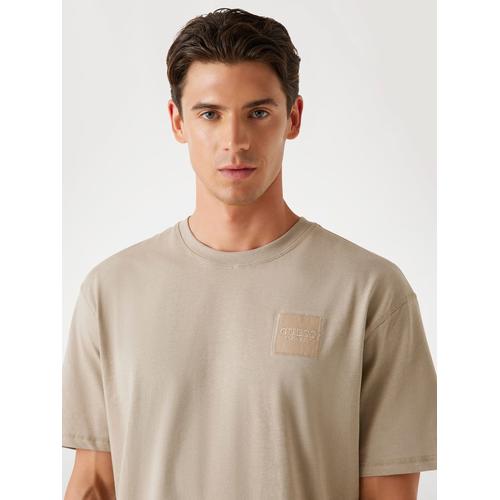 Men’s Oversized-Fit Short Sleeve Cotton T-Shirt with Logo Patch & Crew Neck