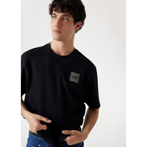 Men’s Oversized-Fit Short Sleeve Cotton T-Shirt with Logo Patch & Crew Neck