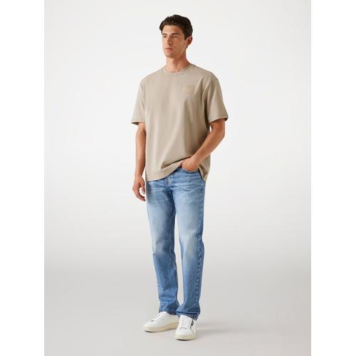 Men’s Oversized-Fit Short Sleeve Cotton T-Shirt with Logo Patch & Crew Neck