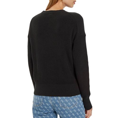 Women's Cotton Sweater with Round Neck and Ribbed Detailing