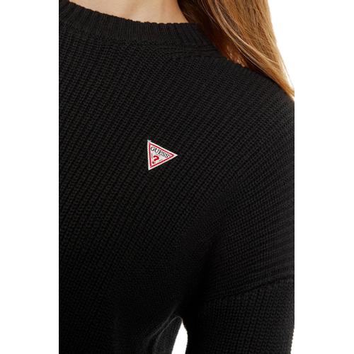 Women's Cotton Sweater with Round Neck and Ribbed Detailing