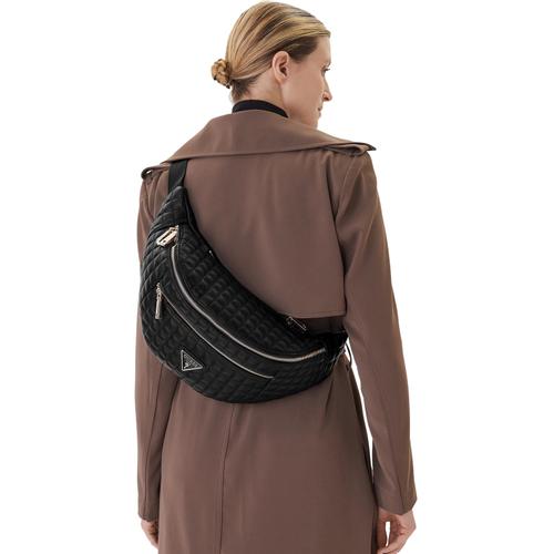 Women's Quilted Waist Bag with Double Zipper and Adjustable Strap
