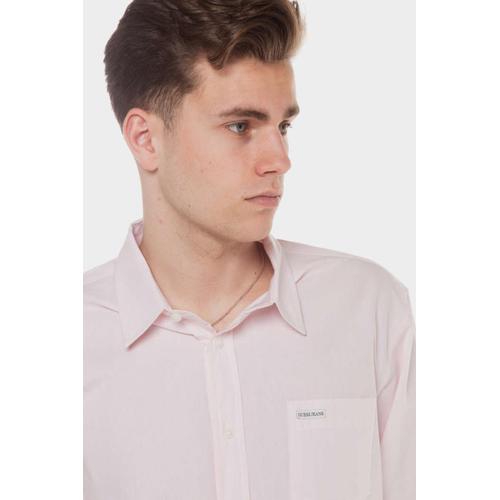 Men's Striped Pocket Shirt with Folded Collar & Logo