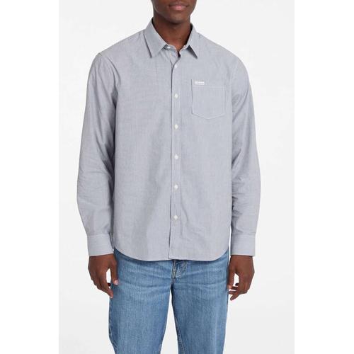 Men's Striped Pocket Shirt with Folded Collar & Logo
