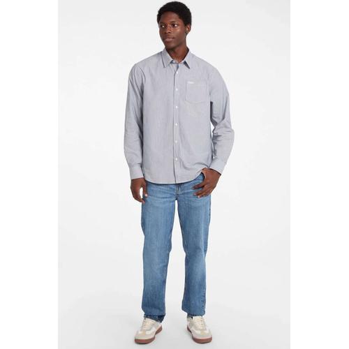 Men's Striped Pocket Shirt with Folded Collar & Logo