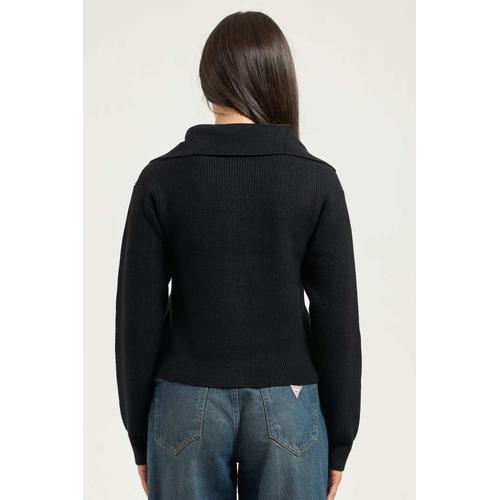 Women's Knitted Cardigan with Stand-Up Collar and Zipper