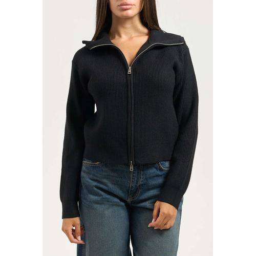 Women's Knitted Cardigan with Stand-Up Collar and Zipper