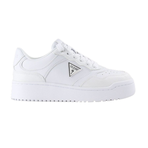 Women’s Miram Sneakers – White PU Sneakers with Triangle GUESS Logo & Lace-Up Closure