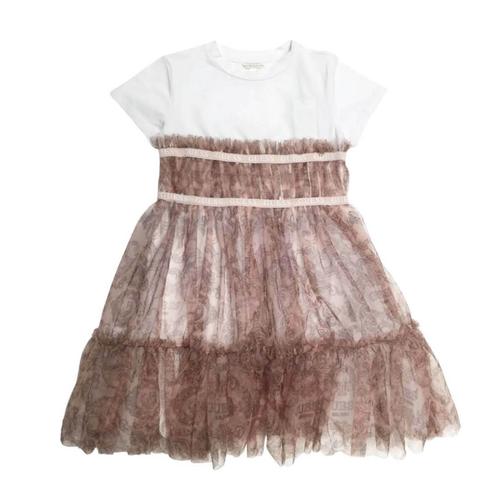 Girls’ Mixed Fabric Dress with Short Sleeves
