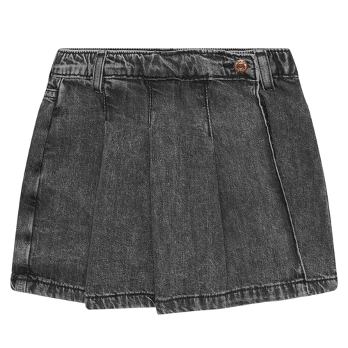 Girls' Black Denim Mini Skirt with Pleated Detail & Back Pockets