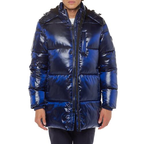 Herren-Mittellanger Puffer-Mantel mit hohem Kragen und abnehmbarer Kapuze