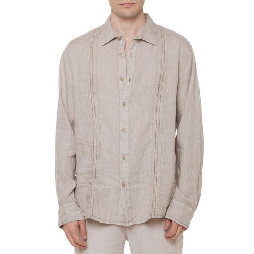 Herreninsel Langarm Besticktes Leinenhemd