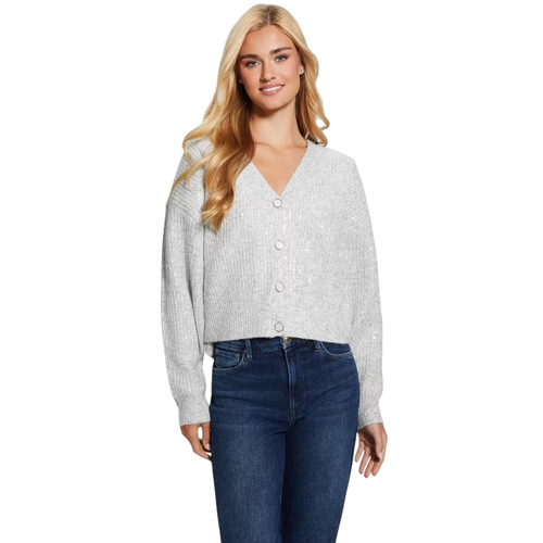 Women’s Riley Cardigan, V-Neck Button Front with Sequins and Elasticated Trim