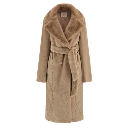 Women's Jole Faux Fur Coat with Quilted Back and Removable Belt