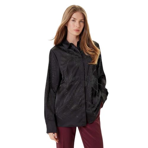 Γυναικείο Σατέν Πουκάμισο με Λεπτομέρειες από Στρας και Στενή Εφαρμογή