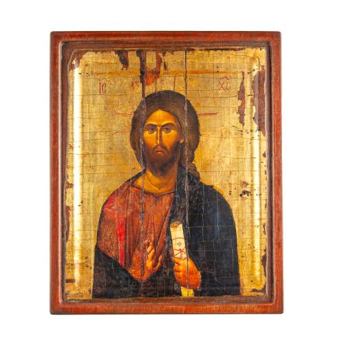 Jesus Christ - Embossed Wooden Aged Icon on Canvas with Golden Background