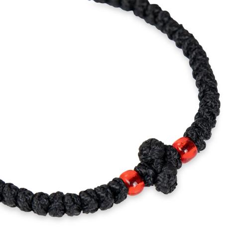 Handmade Prayer Rope with 33 Prayer Knots and Red Beads